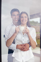 Image showing relaxet young couple drink first morning coffee