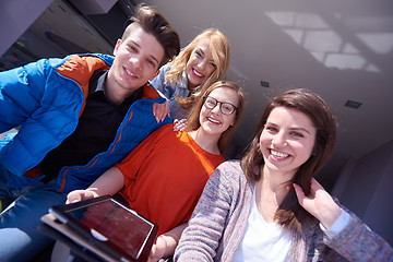 Image showing students group working on school  project  together