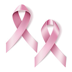 Image showing Realistic pink ribbon isolated on white. 