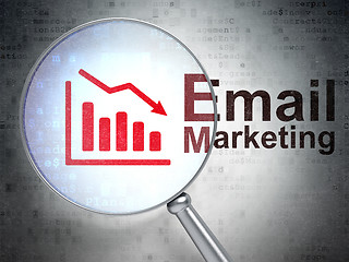Image showing Advertising concept: Decline Graph and Email Marketing with optical glass