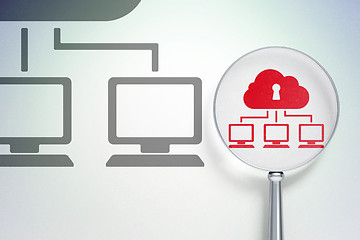 Image showing Safety concept:  Cloud Network with optical glass on digital background