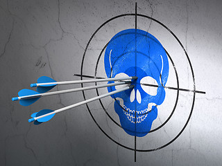 Image showing Healthcare concept: arrows in Scull target on wall background