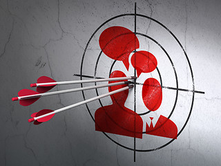 Image showing Business concept: arrows in Business Meeting target on wall background