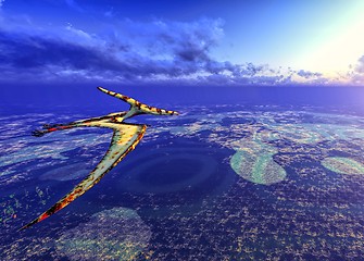 Image showing Huge pterodactyl over land