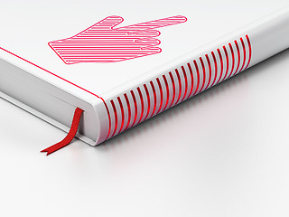 Image showing Advertising concept: closed book, Mouse Cursor on white background