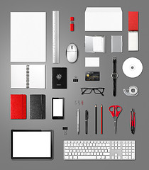 Image showing Office supplies mockup template, isolated on background