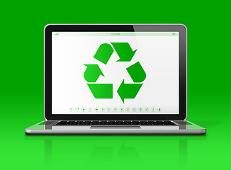 Image showing Laptop with a recycle symbol on screen. environmental conservati