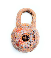 Image showing rusty old door lock cut out on white