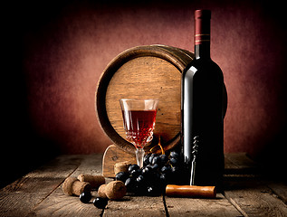 Image showing Purple grape and wine