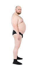 Image showing Naked Overweight Man with Big Belly Side View