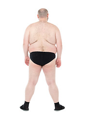 Image showing Naked Overweight Man with Big Belly Back View