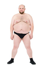 Image showing Naked Overweight Man with Big Belly front view