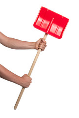 Image showing Small red snow shovel 