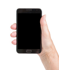 Image showing Senior woman hand with smart phone isolated