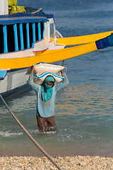 Image showing Men transports cargo from ship