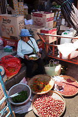 Image showing Traditional Marketplace with local fruit in Tomohon City