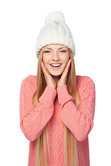 Image showing Surprised winter woman