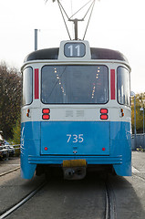 Image showing one blue tramcar in sweden 