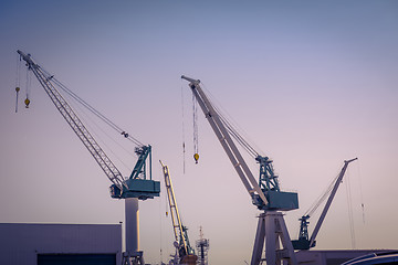 Image showing Cranes at a shipping harbor