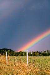 Image showing Rainbow coming over a field