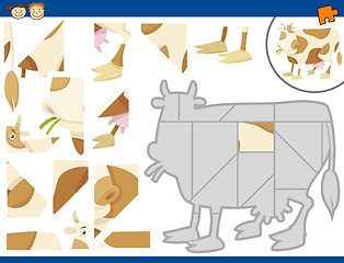 Image showing cartoon cow jigsaw puzzle task