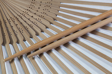 Image showing Typical Japanese hand fan and chopsticks