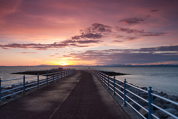 Image showing Sunset on the pier in Morecambe