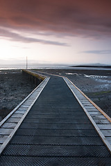 Image showing Sunset on the jetty in Morecambe Bay