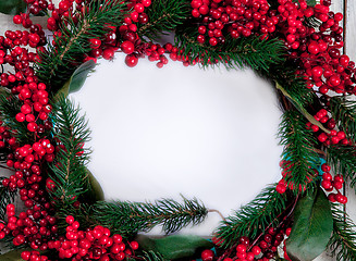 Image showing The wooden table with Christmas decorations 