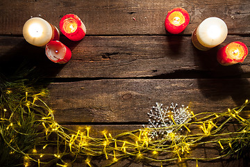 Image showing The wooden table with Christmas decorations 