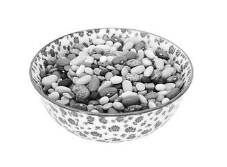 Image showing Mixed dried beans in a china bowl