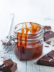 Image showing Melted chocolate in a glass jar