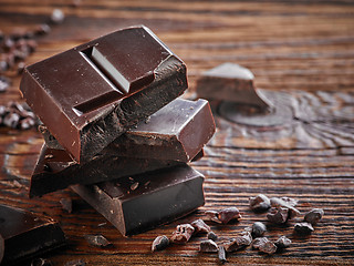 Image showing Natural dark chocolate pieces