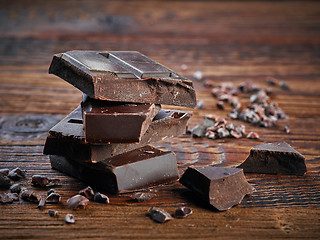 Image showing Pieces of natural dark chocolate