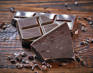 Image showing Pieces of natural dark chocolate