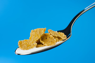 Image showing Corn flakes on the spoon