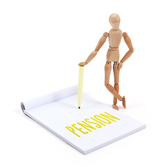 Image showing Wooden mannequin writing - Pension