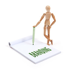 Image showing Wooden mannequin writing - Branding