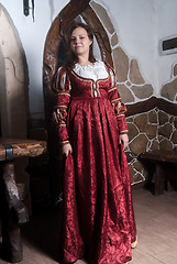 Image showing Attractive woman in red dress in retro baroque style