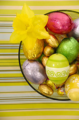 Image showing Easter eggs and flower