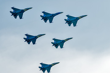 Image showing Team work of russian fighters SU-27 knights