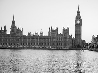 Image showing Black and white Houses of Parliament in London