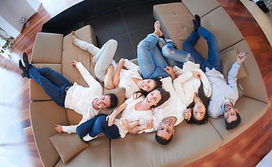 Image showing friends group get relaxed at home