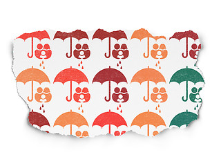 Image showing Security concept: Family And Umbrella icons on Torn Paper background