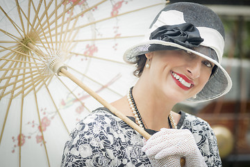 Image showing 1920s Dressed Girl with Parasol Portrait