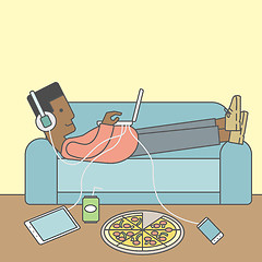 Image showing Man lying on sofa.