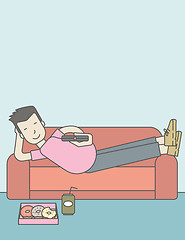 Image showing Man lying on sofa.