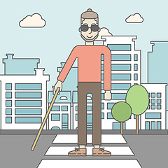 Image showing Blind man with stick.