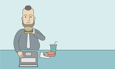 Image showing Man eating hamburger. 