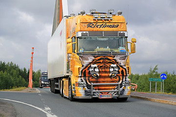 Image showing Show Truck Tiger of Kuljetus Ristimaa on the Road